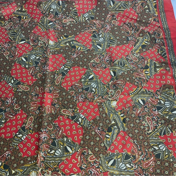 Art of the Scarf Made in Italy 80”x80” Orange Brown Pattern Design Scarf; Pretty - Picture 4 of 11